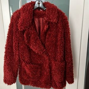 Marion Red Fluffy Coat Excellent Condition